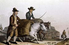 Wool merchant taking pieces of cloth to the Cloth Hall at Leeds for sale, 1814