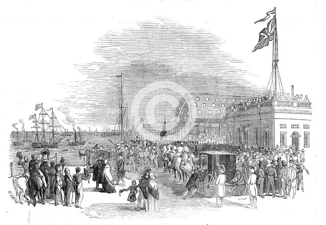 Woolwich Dock Landing Place, Her Majesty's Arrival, week ending Saturday, September 3, 1842. Creator: Stephen Sly.