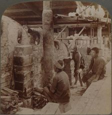 Workmen watching kilns of precious Awata porcelain, in Kinkosan works, Kyoto, Japan 1904