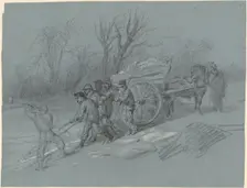 Workmen Gathering Ice at the Water's Edge, c. 1850. Creator: Hippolyte Lalaisse