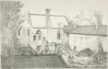 Workmen in a courtyard behind the Prince's Chamber, House of Lords, Westminster, London, 1807. Artist: John Thomas Smith