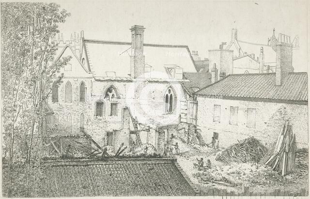 Workmen in a courtyard behind the Prince's Chamber, House of Lords, Westminster, London, 1807. Artist: John Thomas Smith.
