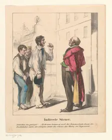 Workmen in line with a client, 1860-1865. Creator: Anon
