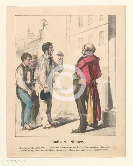 Workmen in line with a client, 1860-1865. Creator: Anon.