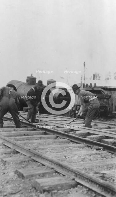 Workmen laying track, between c1900 and 1927. Creator: Unknown.
