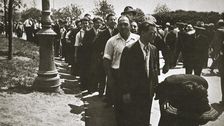 Workmen queuing for water, Battery Park, New York, USA, early 1930s