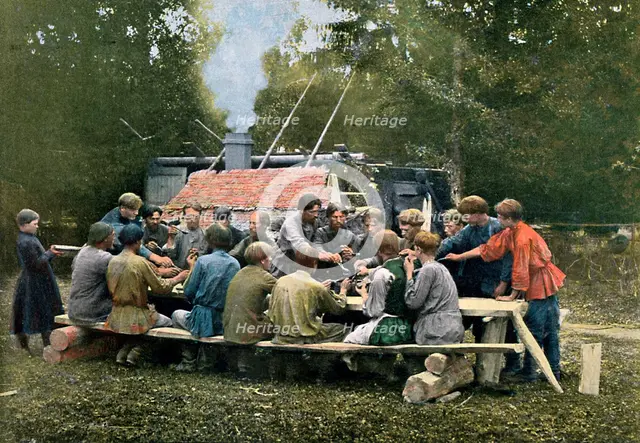 Workmen's canteen in a village, Russia, c1890. Artist: Gillot