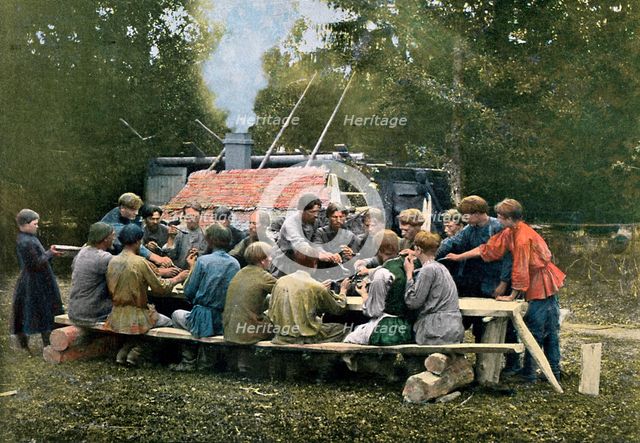 Workmen's canteen in a village, Russia, c1890. Artist: Gillot