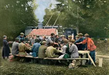 Workmen's canteen in a village, Russia, c1890. Artist: Gillot