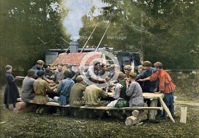 Workmen's canteen in a village, Russia, c1890. Artist: Gillot