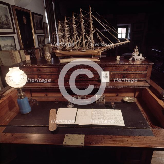 Workbench of D. Pio Baroja (1872-1956), Spanish novelist, preserved as he left before his death a…