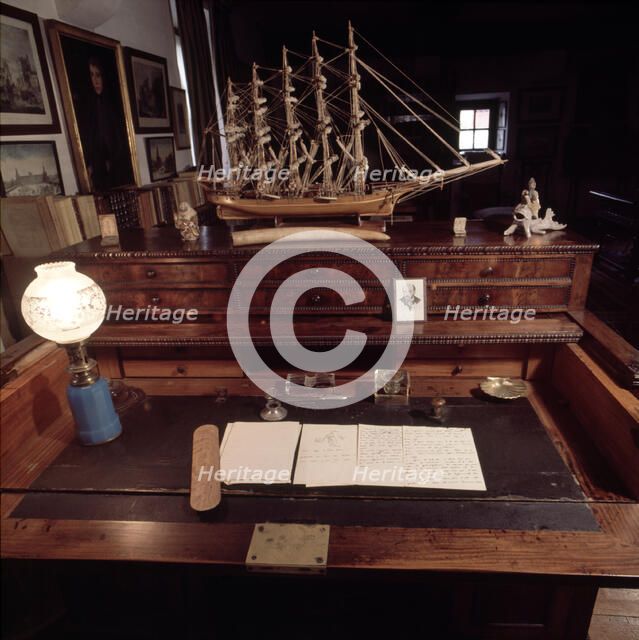Workbench of D. Pio Baroja (1872-1956), Spanish novelist, preserved as he left before his death a…