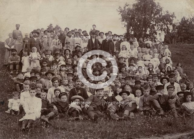 Workers and residents of the Znamensky glass factory village, 1909. Creator: S. Ia. Mamontov.