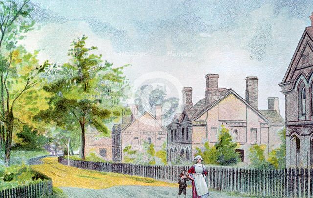 Workers' cottages at Bournville, Birmingham, 1892. Artist: Unknown.