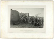 Workers Crowning the Breach of Bastion 7, from Souvenirs d’Italie: Expédition de Rome, 1859. Creator: Auguste Raffet