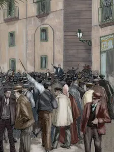Workers demonstration outside the Captaincy General, Barcelona, Spain, 1890. Creator: Rico