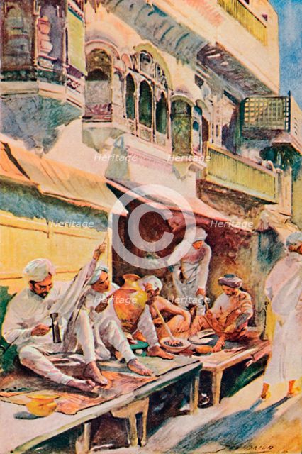 'Workers in an Indian Bazaar', 1913. Artist: John Henry Frederick Bacon.