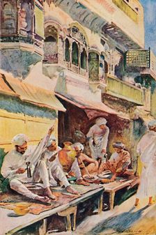 Workers in an Indian Bazaar 1913. Artist: John Henry Frederick Bacon