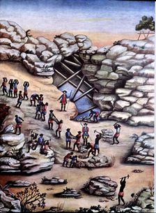 Workers in diamond mines, 18th century engraving