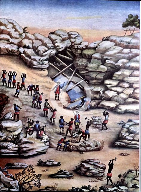 Workers in diamond mines, 18th century engraving.