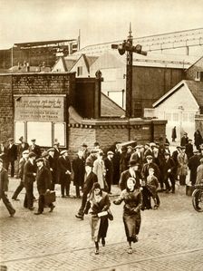 Workers leaving...after construction of Cunarder 534 was suspended, December 1931, (1935). Creator: Unknown