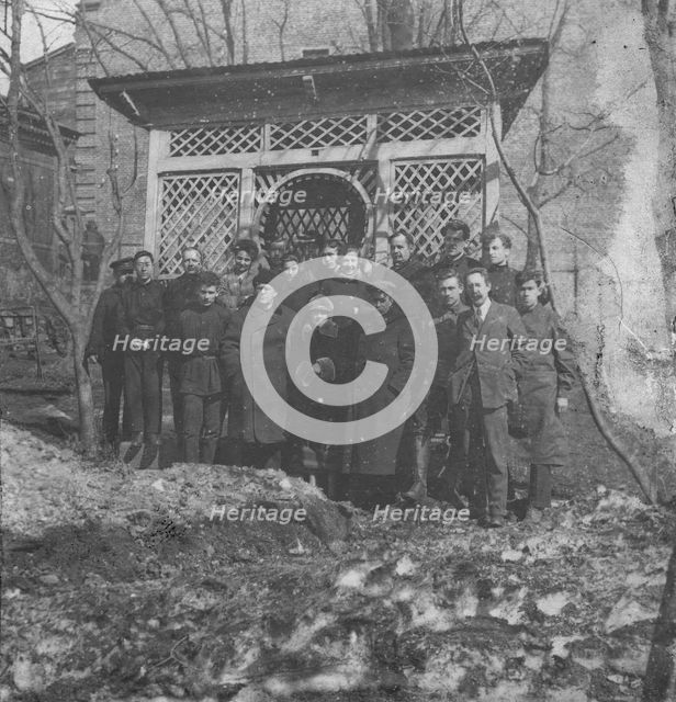 Workers of Dal'geolkom in the Courtyard of the Administration of Dal'geolkom with a Pavilion...1928. Creator: Unknown.