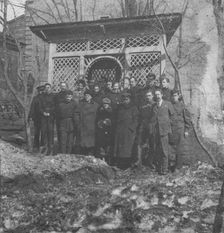 Workers of Dal'geolkom in the Courtyard of the Administration of Dal'geolkom with a Pavilion...1928. Creator: Unknown