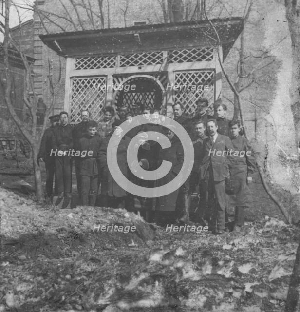 Workers of Dal'geolkom in the Courtyard of the Administration of Dal'geolkom with a Pavilion...1928. Creator: Unknown.