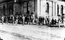 Workers ploughing Queen Street and Creek Street corner, Brisbane, Queensland, c1889. Creator: Unknown