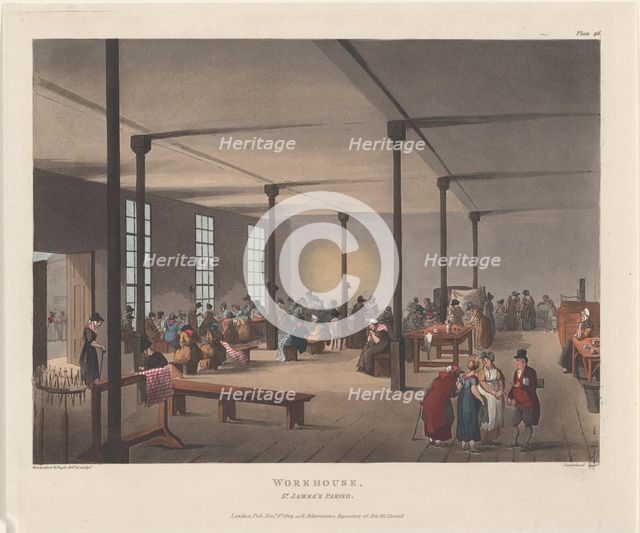 Workhouse, St. James's Parish, December 1, 1809., December 1, 1809. Creators: Thomas Rowlandson, Augustus Charles Pugin, Thomas Sunderland.