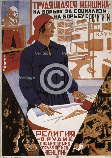 Working woman in the struggle for socialism, struggle against religion, 1931. Artist: Klinch (Petrushansky), Boris Grigoryevich (1892-1946)