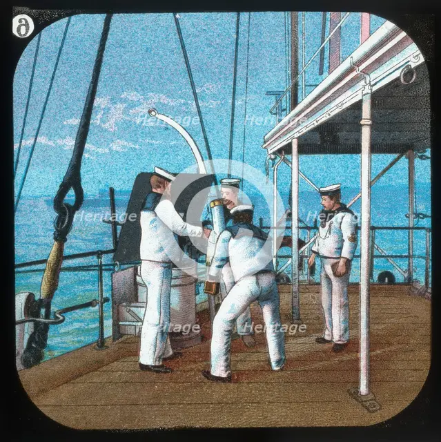 'Working a 3-pounder -- H.M.S. Blake', c1900. Creator: Unknown.