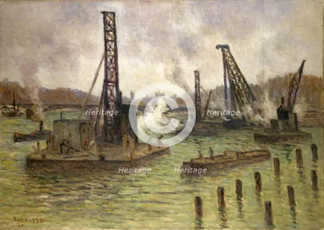 Works on the Seine, at Pont des Saints-Peres, 1936. Creator: Maximilien Luce.