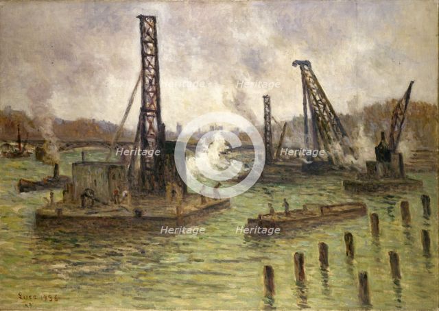 Works on the Seine, at Pont des Saints-Peres, 1936. Creator: Maximilien Luce.