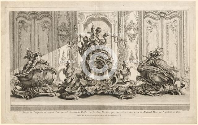 Works of Juste-Aurèle Meissonier: Silver Sculptural Project for a Large Centerpiece..., c. 1735-1737 Creator: Gabriel Huquier (French, 1695-1772).