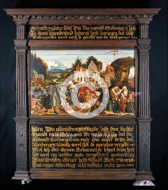 Works of mercy with Dives and Lazarus, c1550. Creator: Unknown.