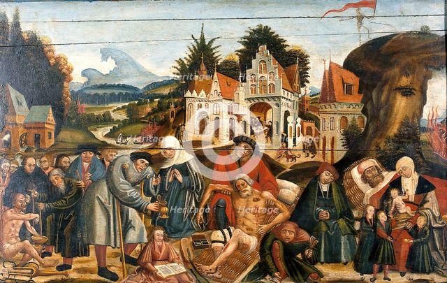 Works of mercy with Dives and Lazarus, c1550. Creator: Unknown.