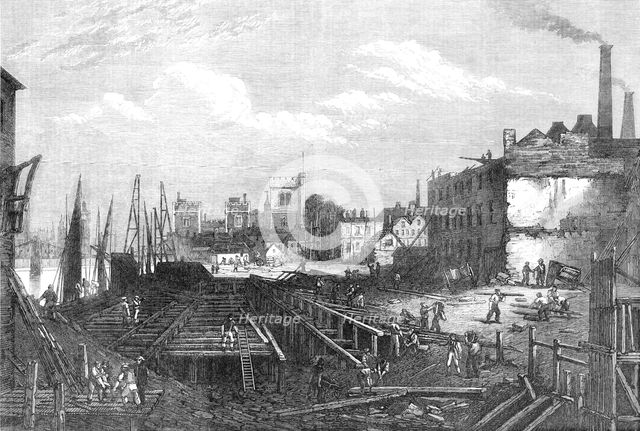 Works of the Southern Embankment of the Thames at Lambeth, 1868. Creator: Unknown.