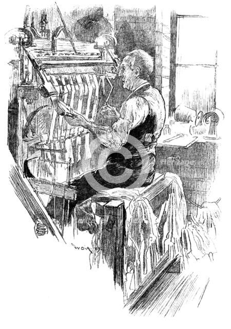 Work at an old handloom stocking-frame, Leicester, 1890. Creator: Unknown.