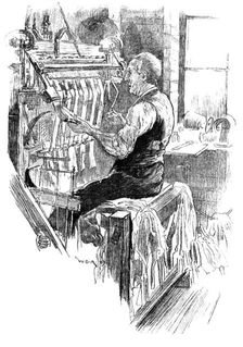Work at an old handloom stocking-frame, Leicester, 1890. Creator: Unknown