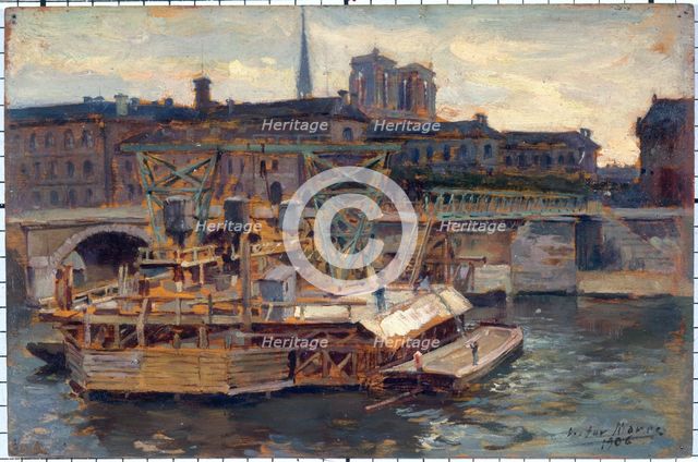 Work on the metro at Notre-Dame bridge, in 1906. Creator: Victor Marec.