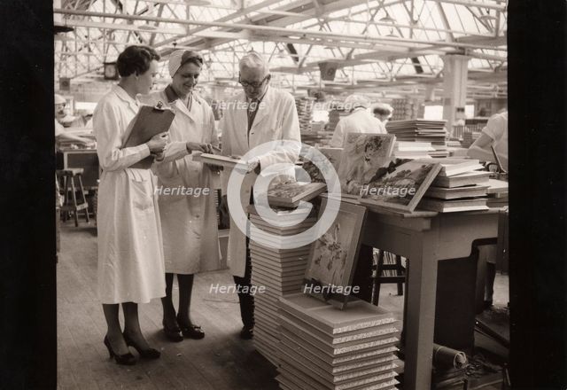 Work study in in the box making department, Rowntree factory, York, Yorkshire, 1954. Artist: Unknown