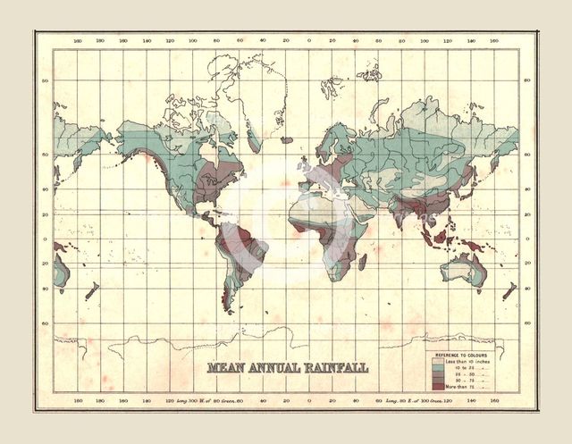 World Map showing Mean Annual Rainfall, 1902.  Creator: Unknown.