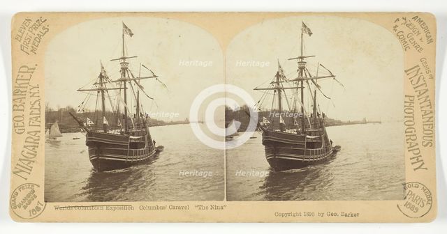 World's Columbian Exposition, Columbus' Caravel, "The Nina", 1887/93. Creator: George Barker.