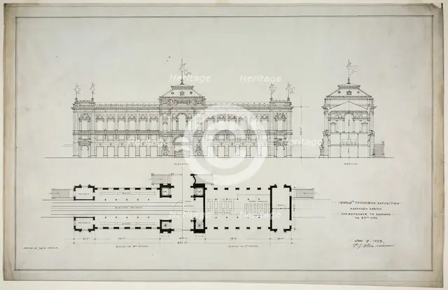 World's Colombian Exposition 60th Street Entrance, Chicago, Illinois, Plan and Elevation, 1893. Creator: Peter Joseph Weber.