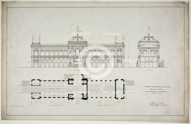 World's Colombian Exposition 60th Street Entrance, Chicago, Illinois, Plan and Elevation, 1893. Creator: Peter Joseph Weber.