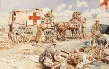 World War I: an advanced dressing station on the Western Front, 1917. Creator: Fortunino Matania