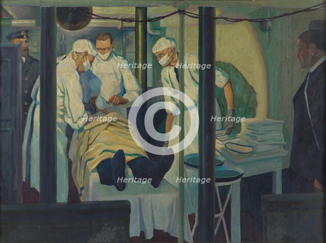 World War I: an operation in a light cruiser, c1918. Creator: Jan Gordon.