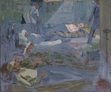 World War I: wounded sailors after treatment in a distributing station, c1918. Creator: Jan Gordon