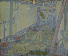 World War I: wounded sailors after treatment lying in hammocks on deck, c1918. Creator: Jan Gordon